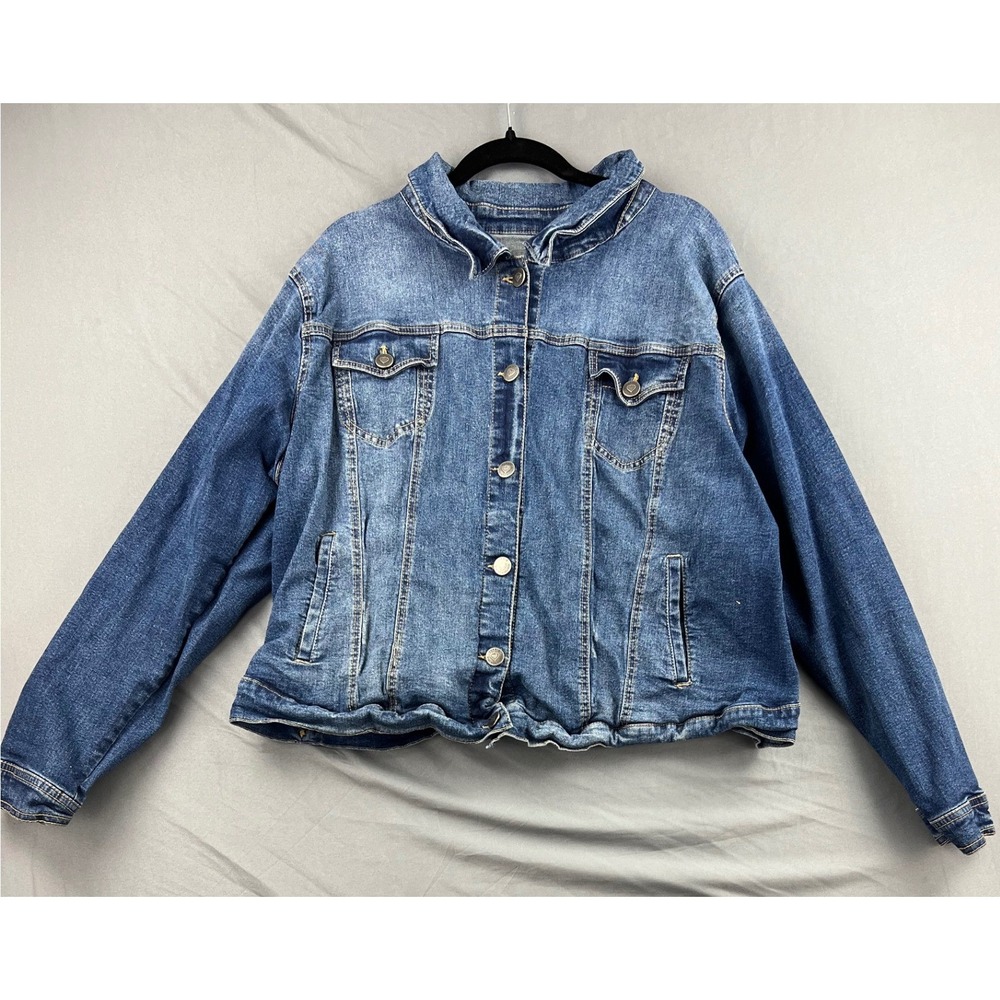 Torrid Denim Trucker Jacket Womens 4 Plus Size Blue Medium Wash Stretch Good